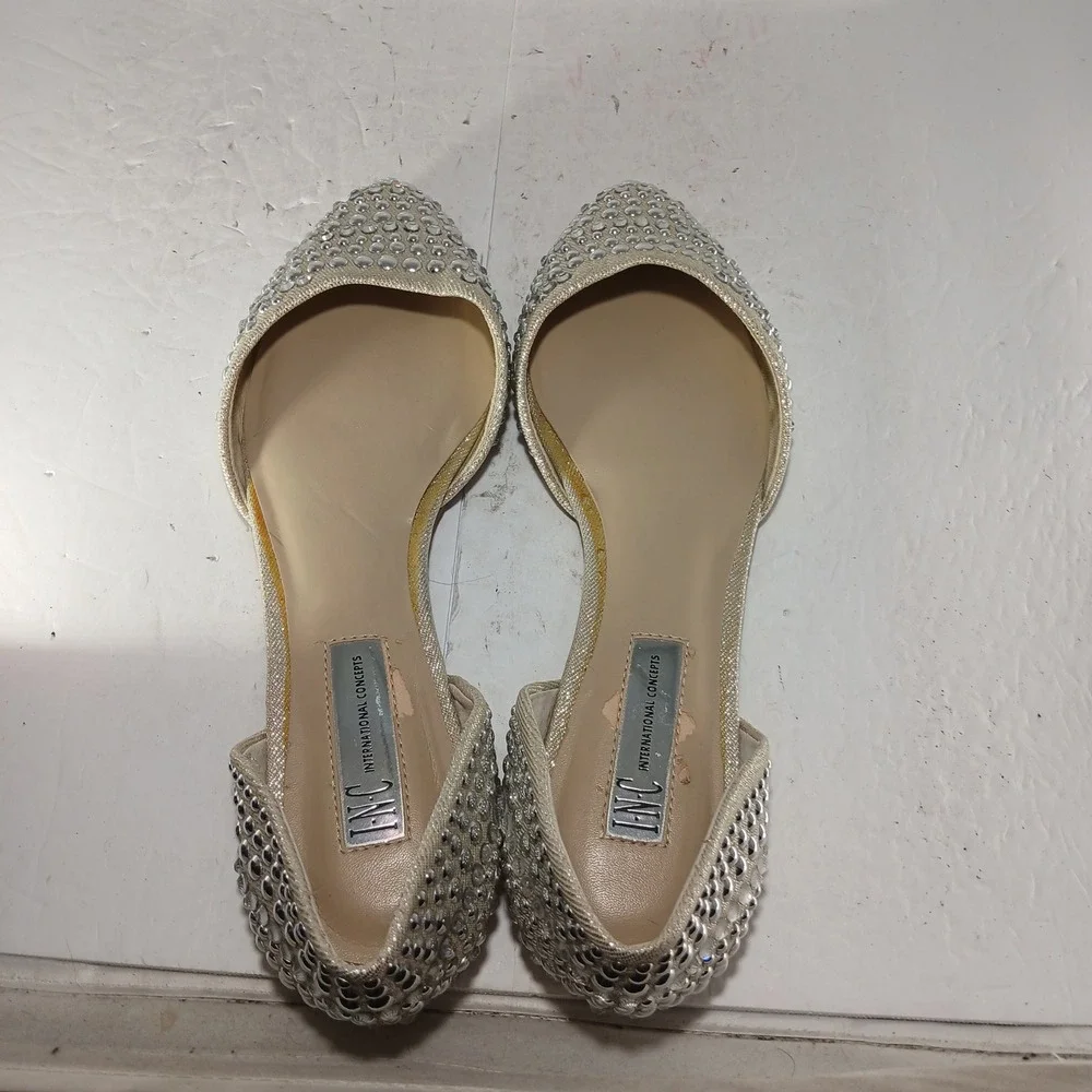 International Concepts Crescente2 Flats 8M Gold Rhinestone d'Orsay Sparkly Glam